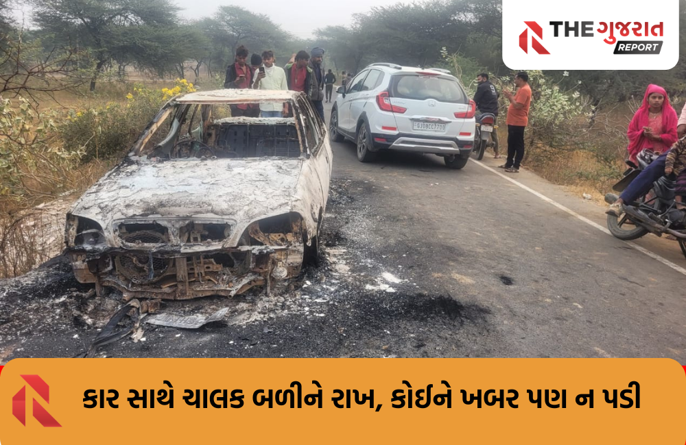 પાલનપુર-અંબાજી હાઈવે પર અમદાવાદ પાર્સિંગવાળી કારમાં આગ, એક ભડથું