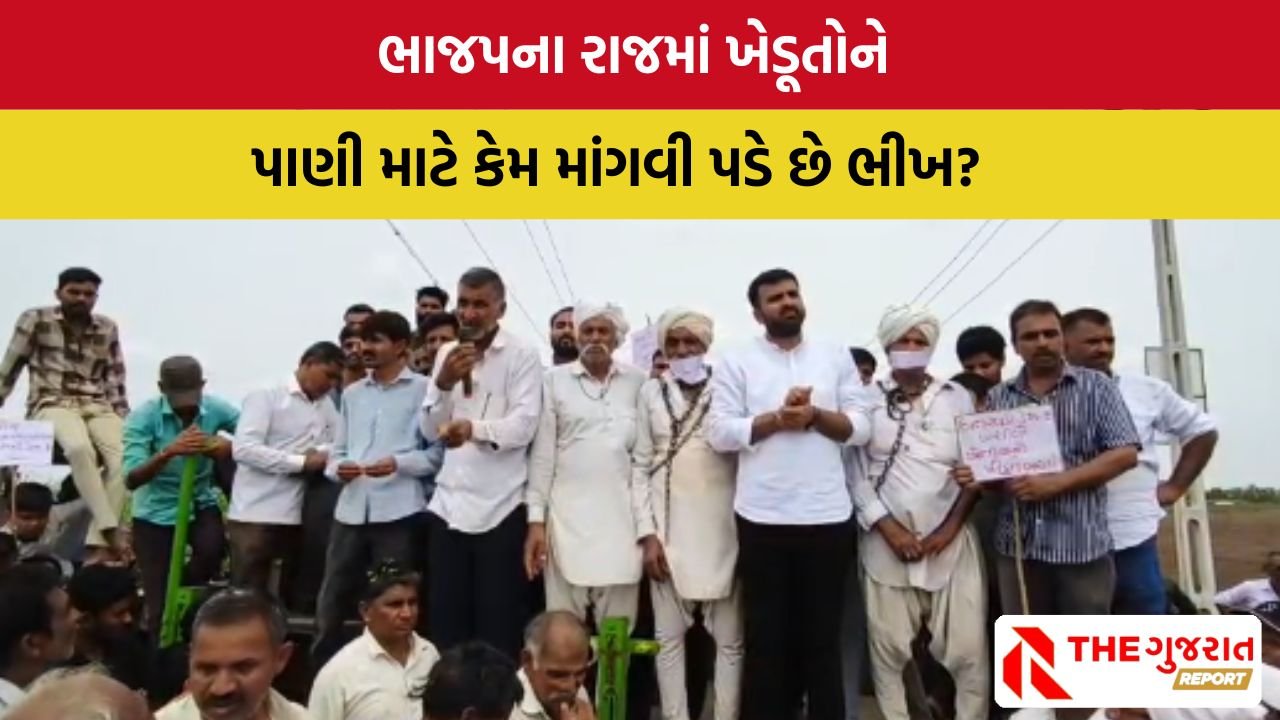 Amreli:પાણી માટે વિરોધ ! 13 ગામના ખેડૂતો સાંકળથી બંધાઈ અને મો પર પટ્ટી લગાવી સભામાં પહોંચ્યા