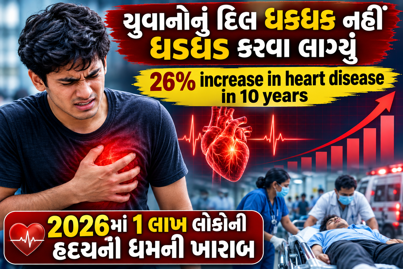 Gujarat Heart Disease: યુવાનોનું દિલ ધકધક નહીં ધડધડ કરવા લાગ્યું 26% increase in heart disease in 10 years