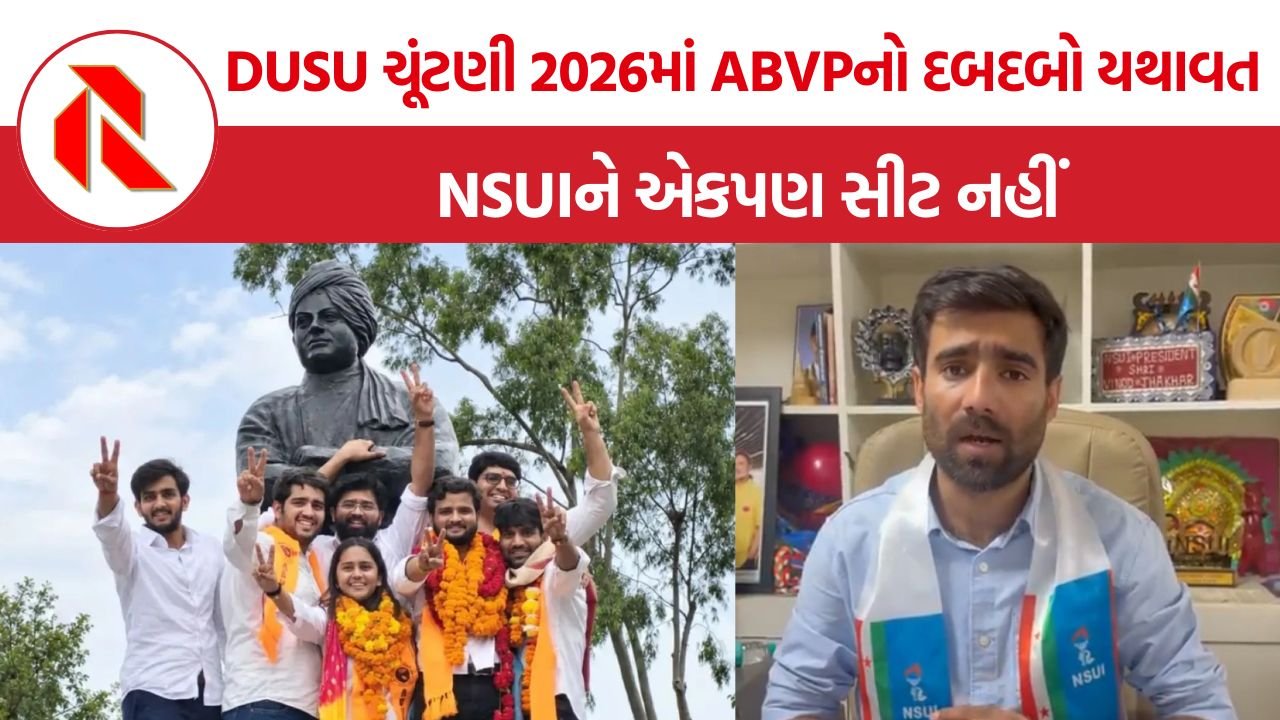 DUSU Election 2026 માં ABVPનો દબદબો યથાવત, 4માંથી 3 સીટો જીતી, NSUIનું ખાતું પણ ન ખુલ્યું