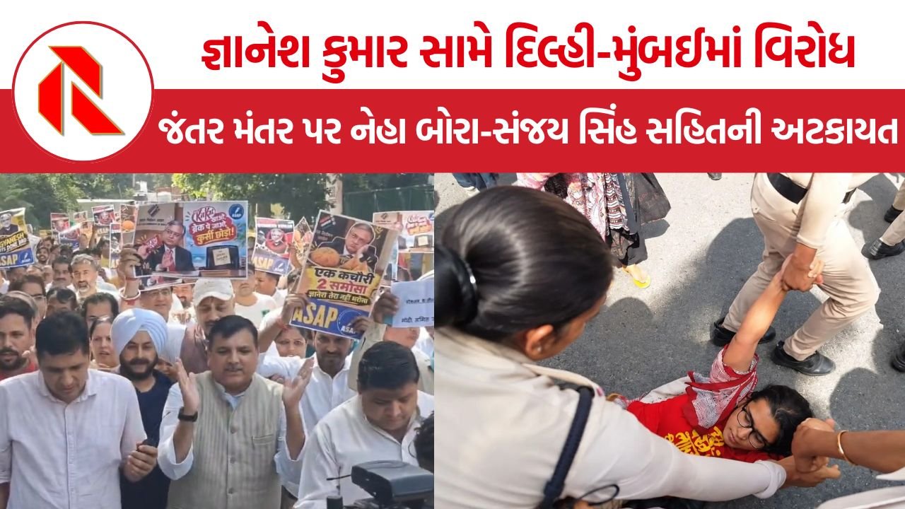 SIR Protest Delhi Mumbai: જ્ઞાનેશ કુમાર સામે દિલ્હી-મુંબઈમાં વિરોધ, જંતર મંતર પર નેહા બોરા-સંજય સિંહને રસ્તા પર ઘસડવામાં આવ્યા